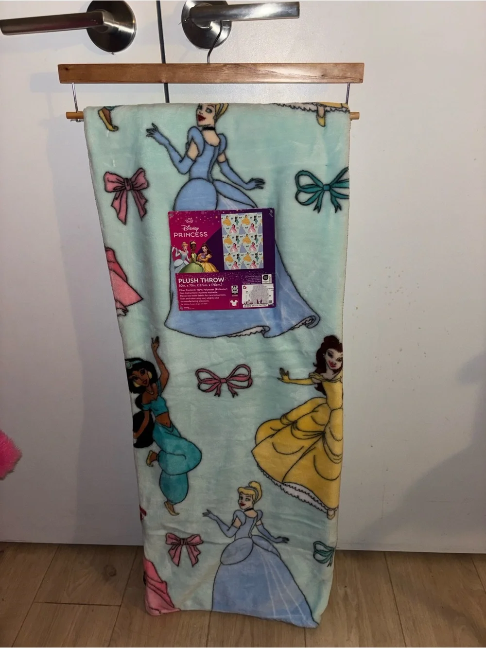 Disney Princess Plush Throw Blanket - Pastel Blue, Yellow, Pink